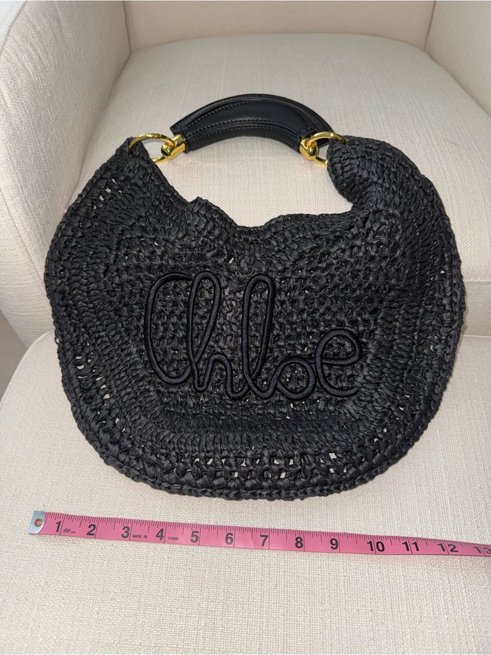 Black Woven Hobo Bag with Gold Accents - Picture 2 of 2